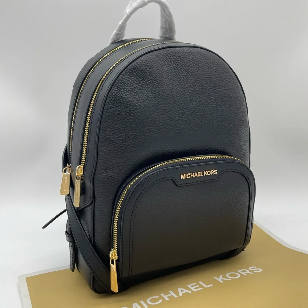 Michael Kors Jaycee Medium Pebbled Leather Backpack Black - Picture 1 of 12